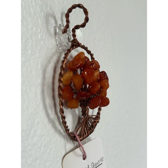 Handmade Copper and Serpentine Crystal Tree of life 3.5x2” Wall Decor - Picture 4 of 5